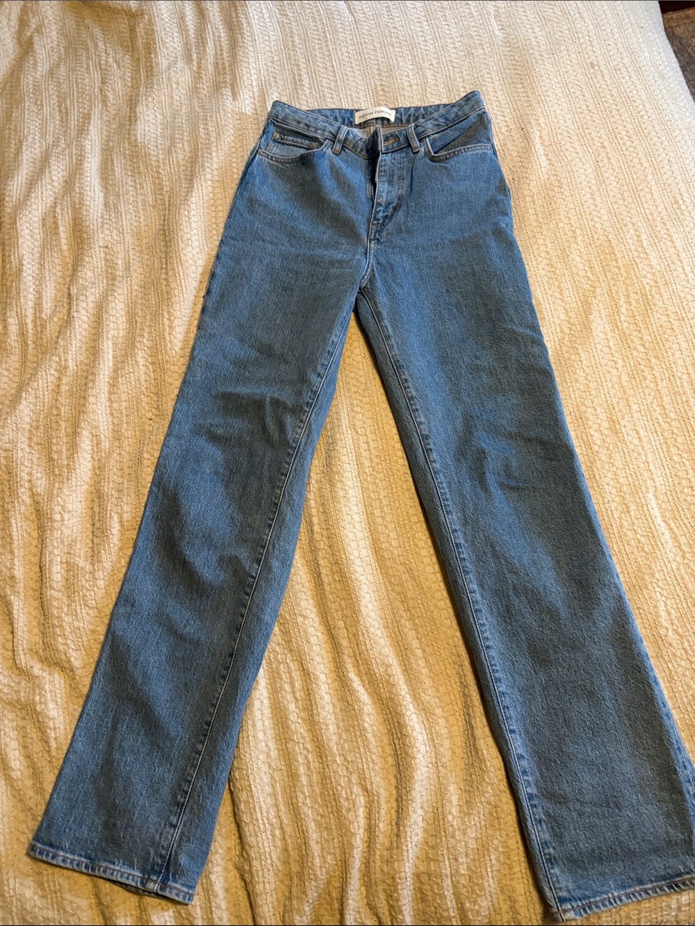 Denim Forum Women's Straight Leg Jeans in Mid Blue Wash